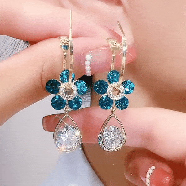 【S925銀】時尚花朵水晶耳環✨日韓熱賣 