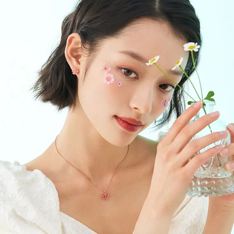 粉色幸運桃花旋轉項錬     -FANYIACC