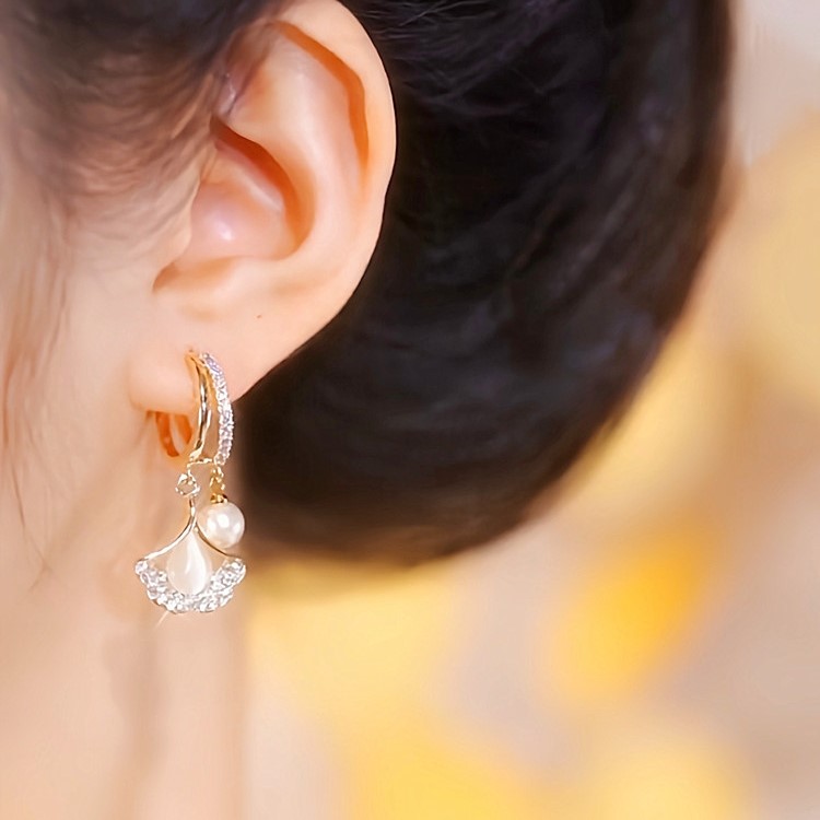 貓眼石銀杏葉耳扣耳環-FANYIACC