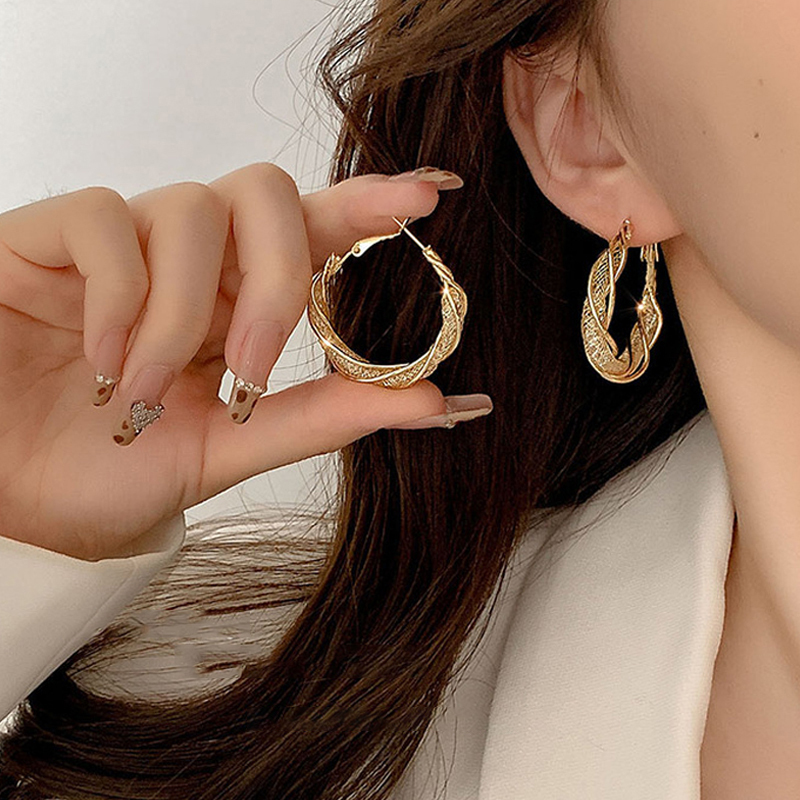 麻花圈圈金色耳環 (Earrings)-FANYIACC