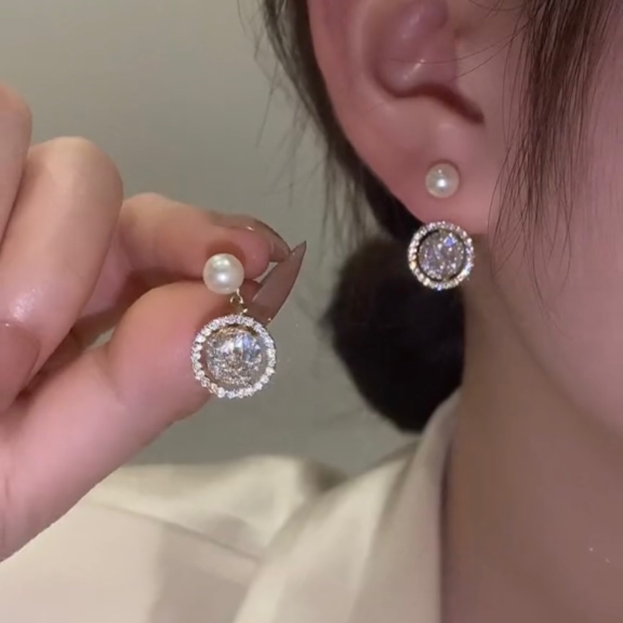 淡水珍珠滿鑽耳環 （Earrings）-FANYIACC