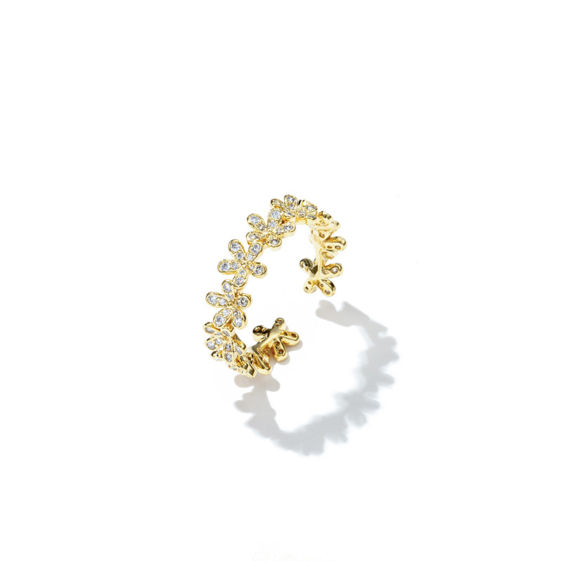 金色花朵開口戒指-FANYIACC