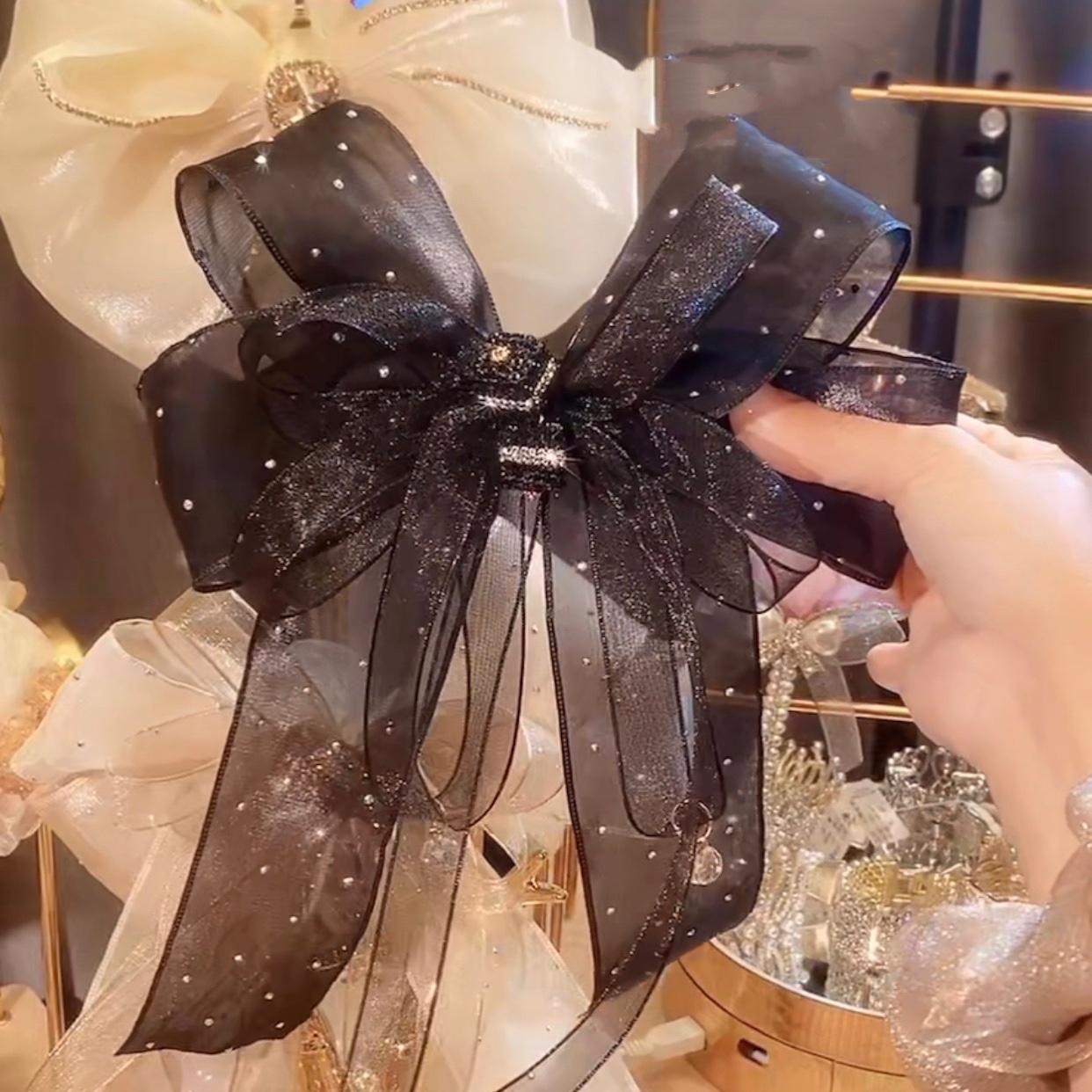 黑色蝴蝶結髮圈髮夾-FANYIACC