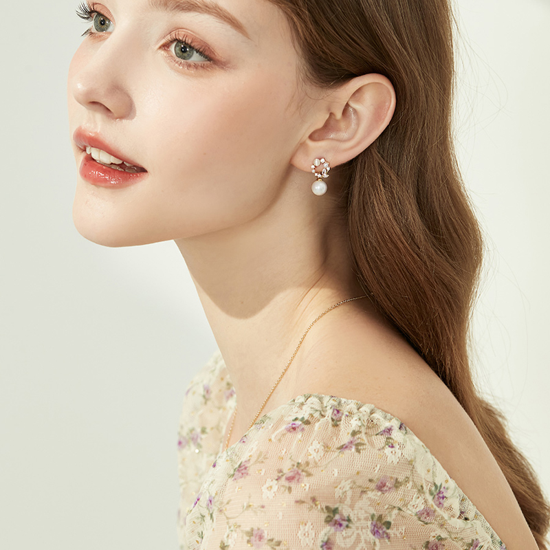 貓眼石珍珠花環耳環-FANYIACC