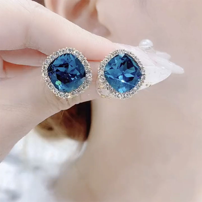 氣質藍色水晶耳環