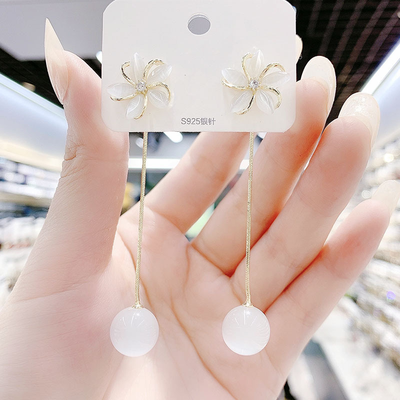 貓眼石兩戴花朵流蘇耳環-FANYIACC