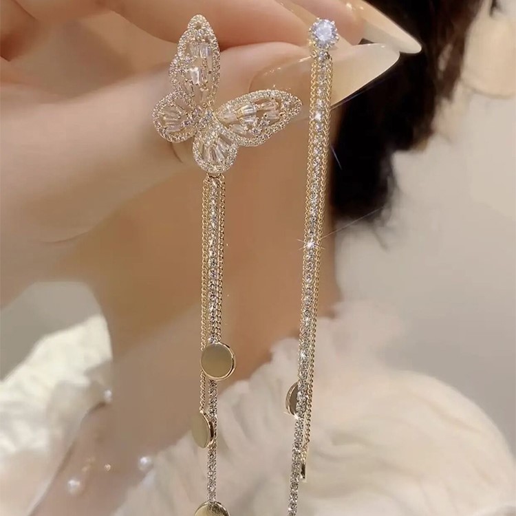 微鑲AB款蝴蝶流蘇耳環