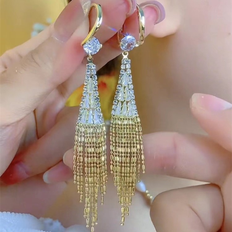 滿鑽扇形流蘇耳環