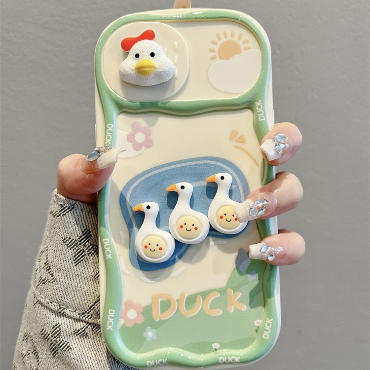 卡通立體鴨子推拉窗iphone保護殼