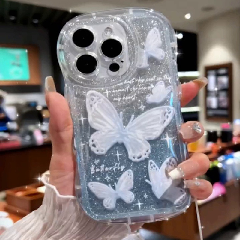波浪蝴蝶閃粉iphone手機保護殼