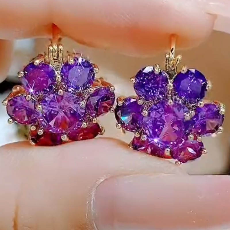紫色水晶花朵耳環-FANYIACC
