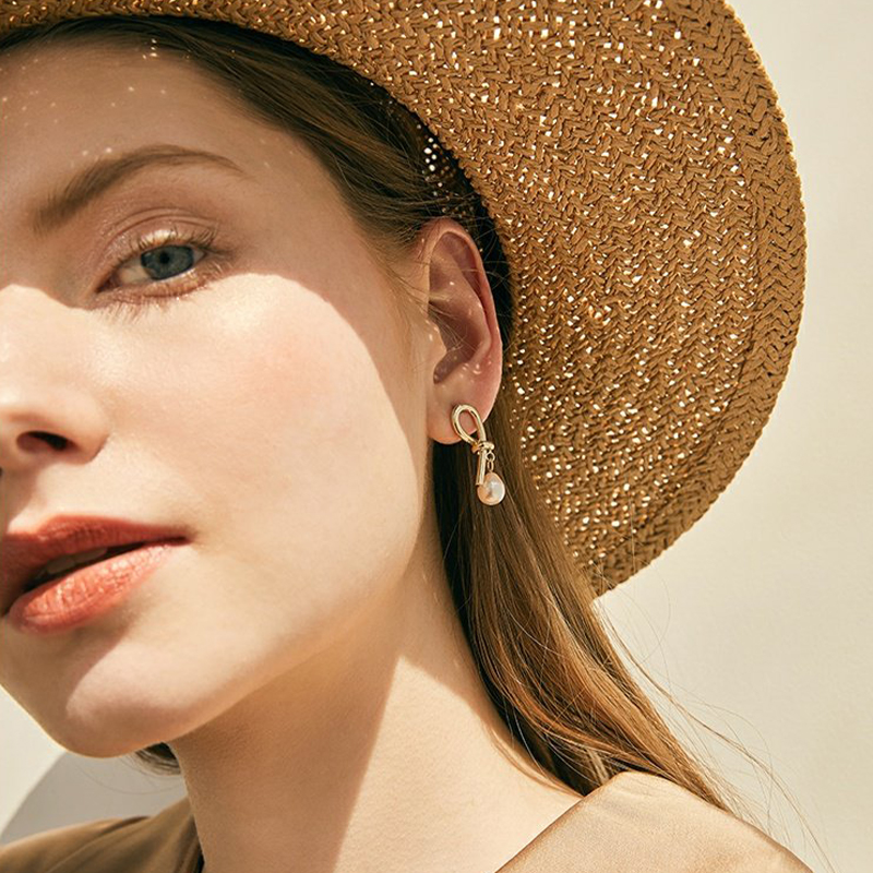 法式珍珠不對稱耳環