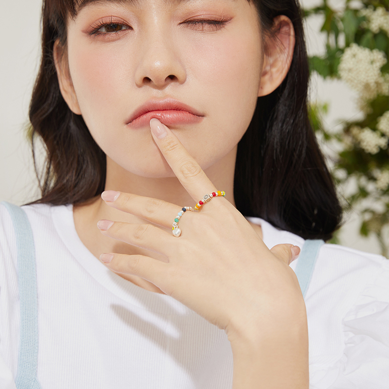 彩虹串珠愛心笑臉戒指-FANYIACC