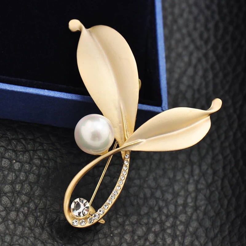 黃色葉子珍珠胸針 毛衣西裝配飾-FANYIACC