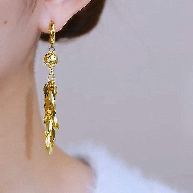 金色鑽球菱形流蘇耳環-FANYIACC