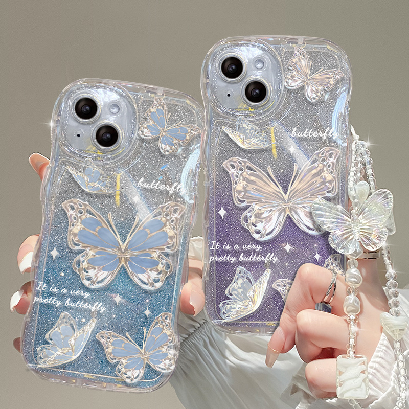 波浪蝴蝶閃粉iphone手機保護殼