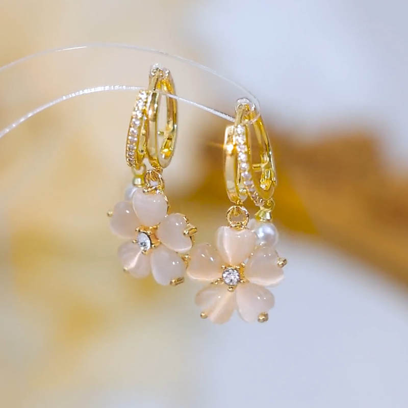 五朵花瓣貓眼石耳環-FANYIACC