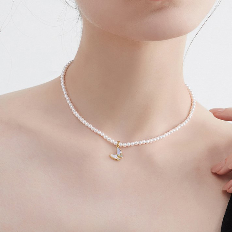 蝴蝶珍珠簡約項錬 小米錬頸錬-FANYIACC