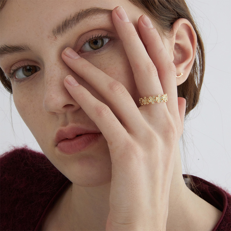 金色花朵開口戒指-FANYIACC