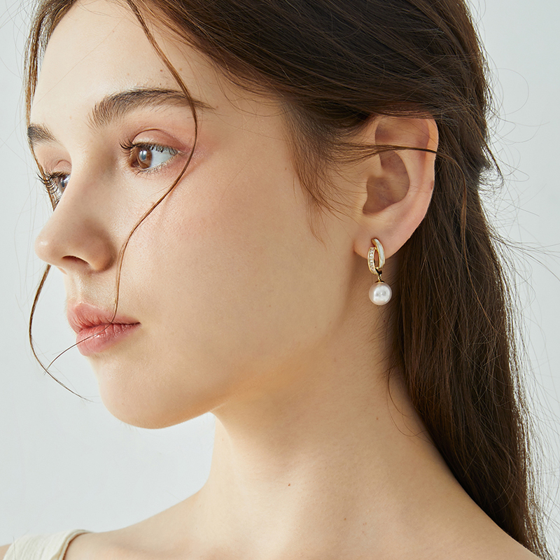 氣質雙層貝珠珍珠耳環-FANYIACC