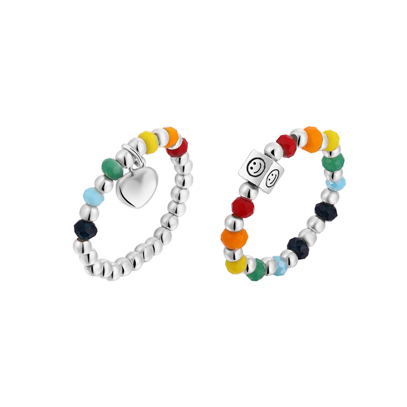 彩虹串珠愛心笑臉戒指-FANYIACC