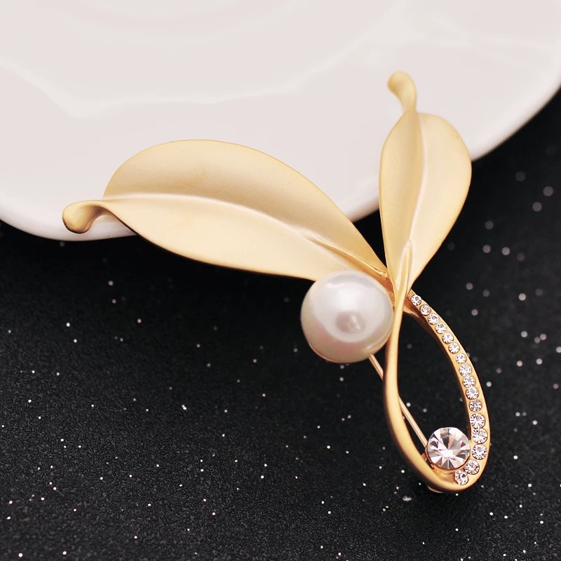 黃色葉子珍珠胸針 毛衣西裝配飾-FANYIACC