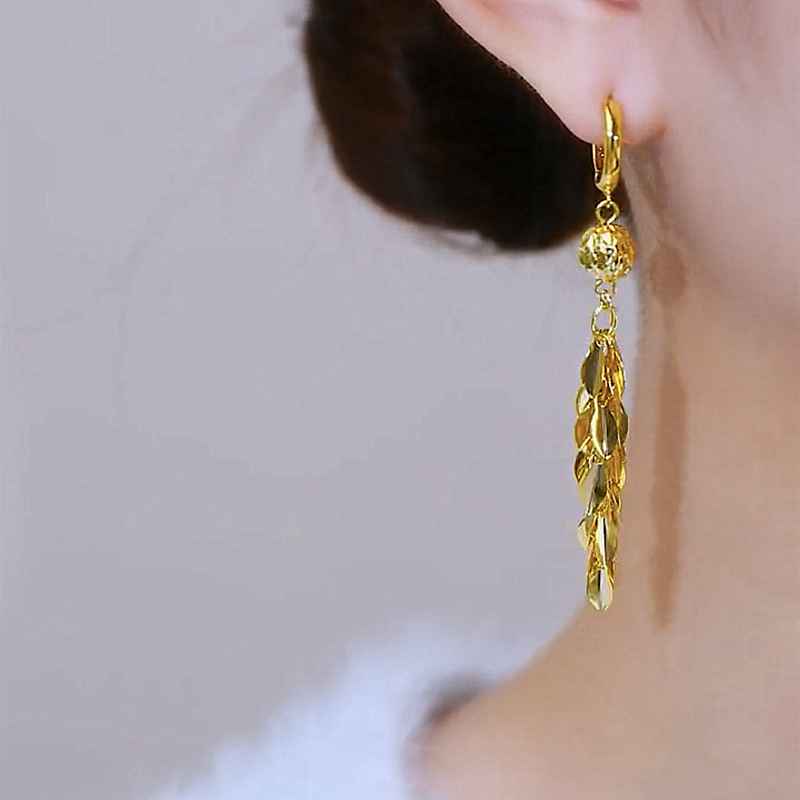 金色鑽球菱形流蘇耳環-FANYIACC