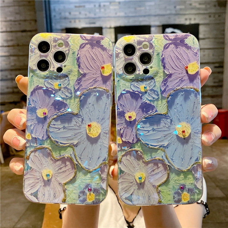 油畫藍色花朵手機保護殼-FANYIACC