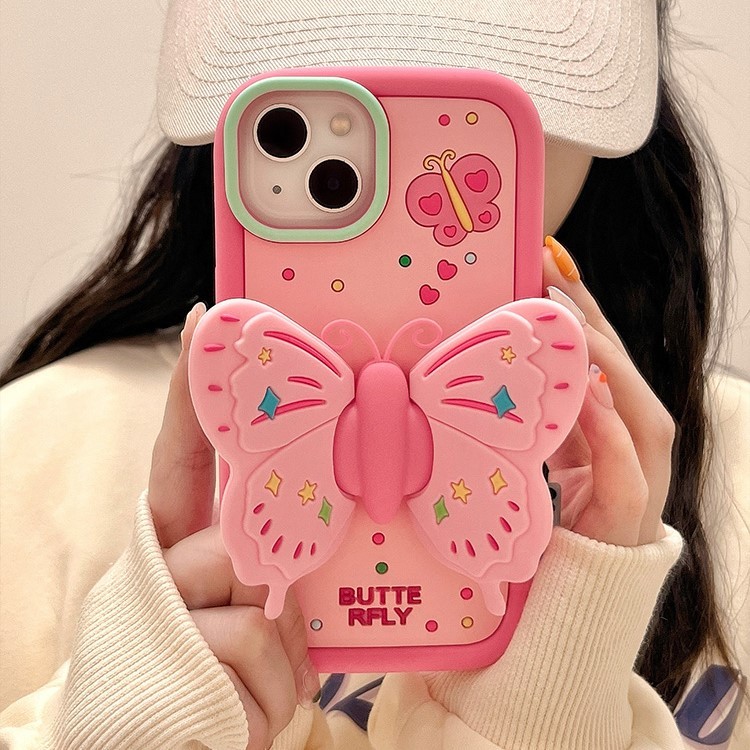 甜美少女立體蝴蝶折疊支架iPhone手機保護殼-FANYIACC