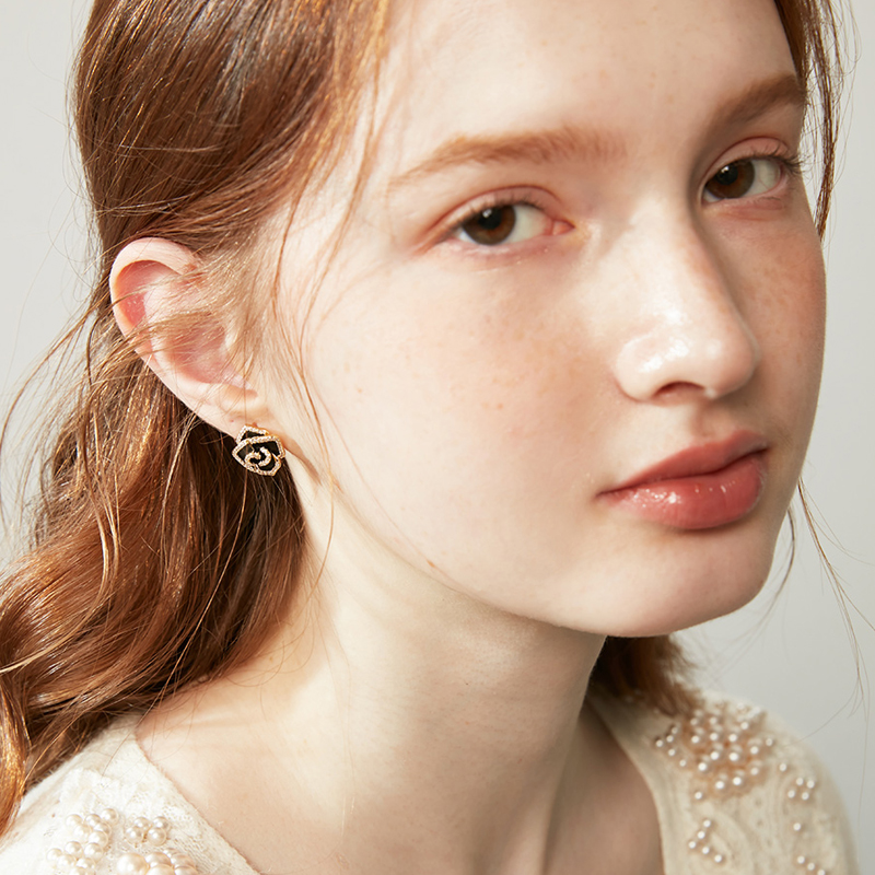 復古法式港風滿鑽山茶花耳環-FANYIACC