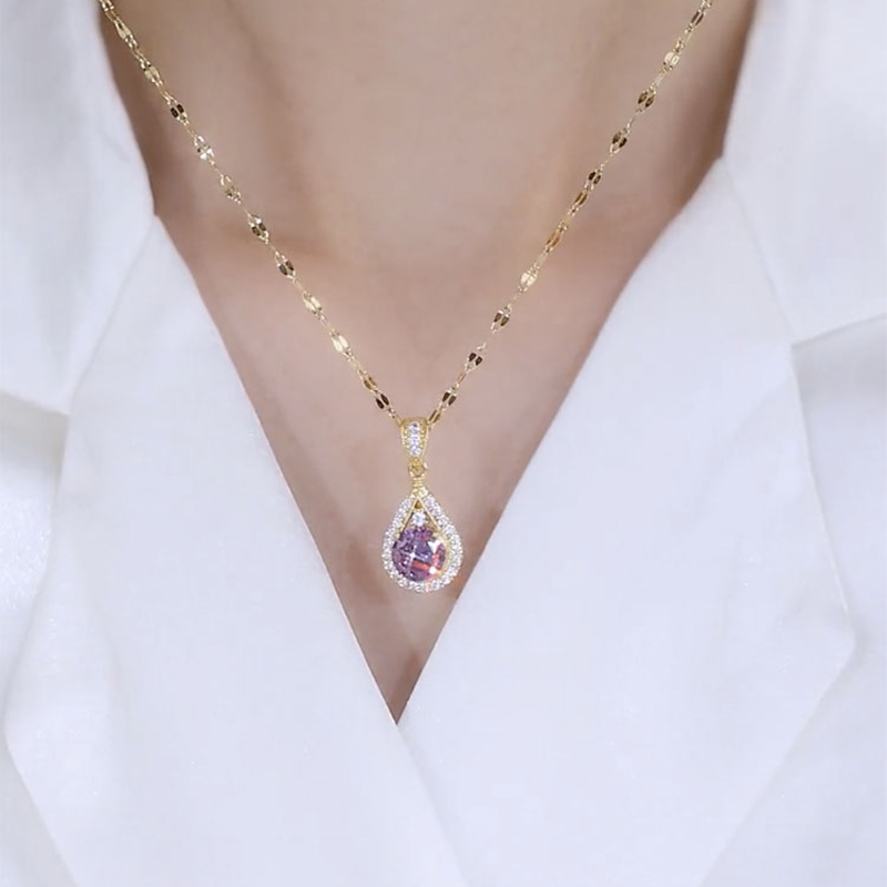 紫色鋯石黃金項錬