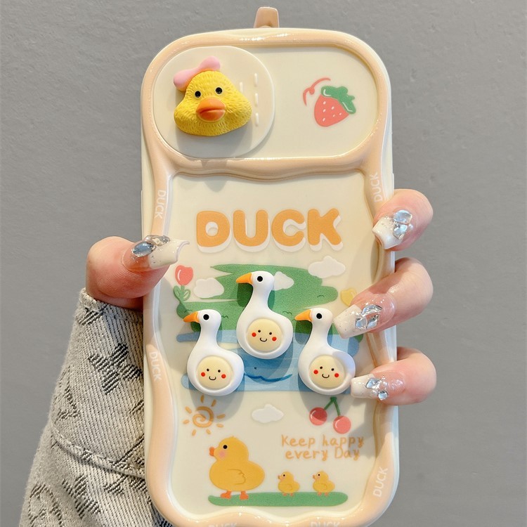卡通立體鴨子推拉窗iphone保護殼