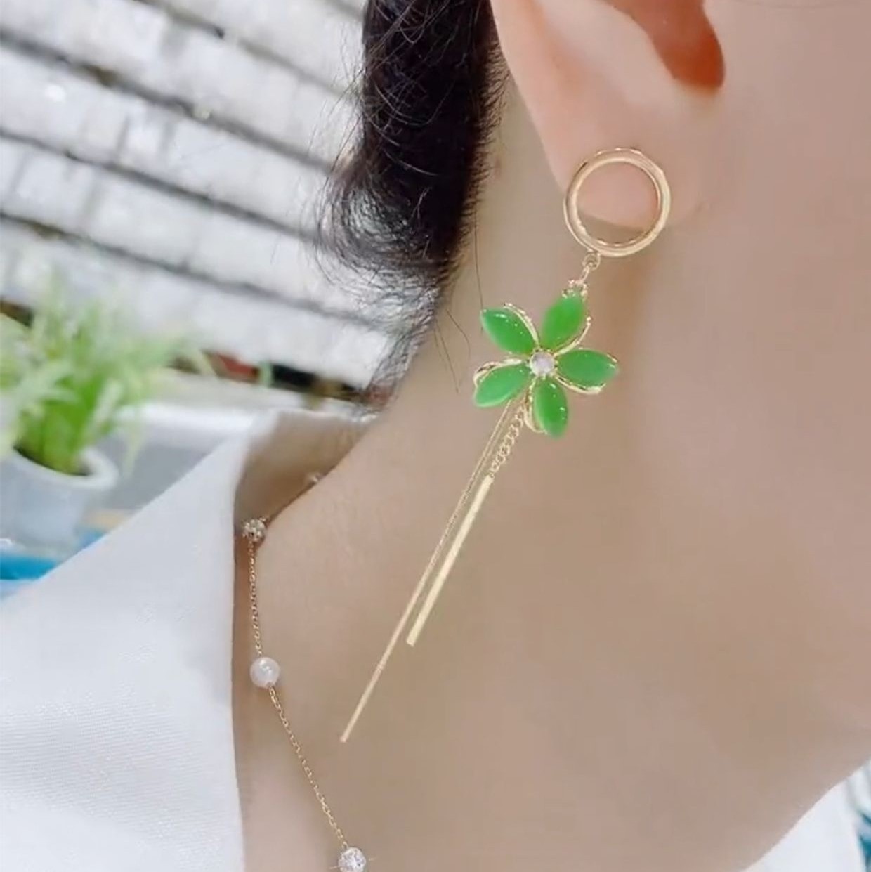 貓眼石花瓣不對稱耳環-FANYIACC
