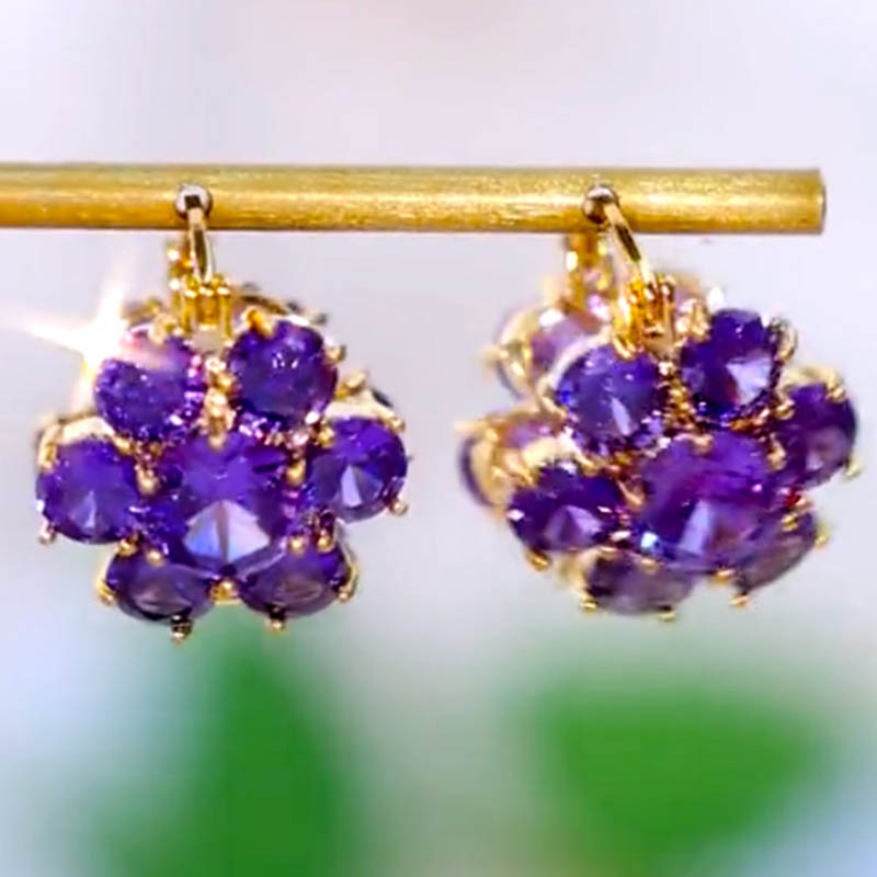 紫色水晶花朵耳環-FANYIACC