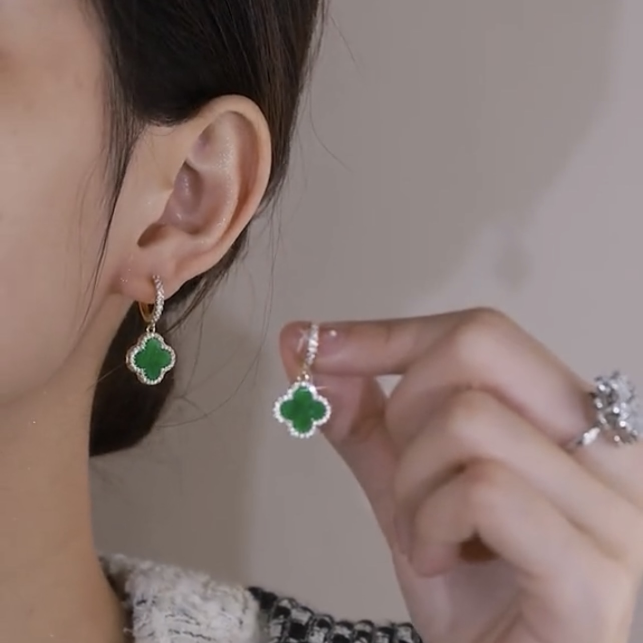 幸運草閃鑽耳環-FANYIACC