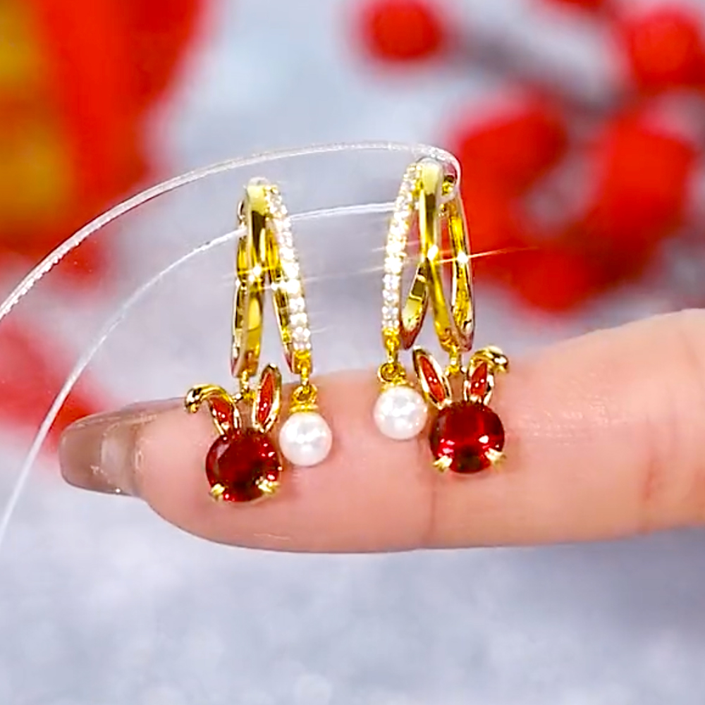洋氣酒紅兔子耳環-FANYIACC