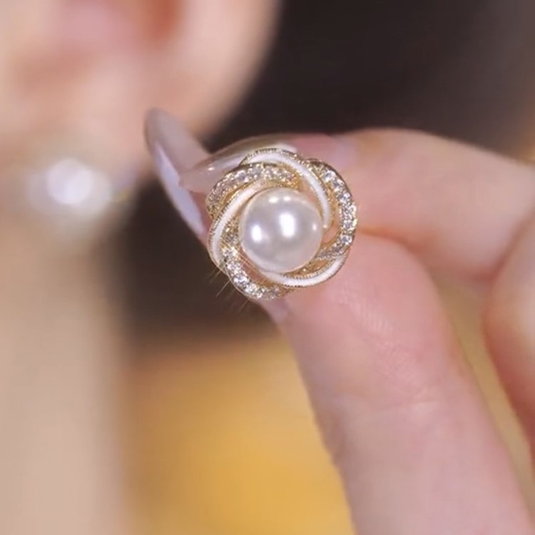 白條紋鋯石珍珠耳環-FANYIACC