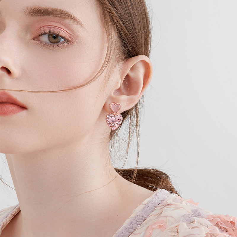 粉色水鑽愛心耳環-FANYIACC