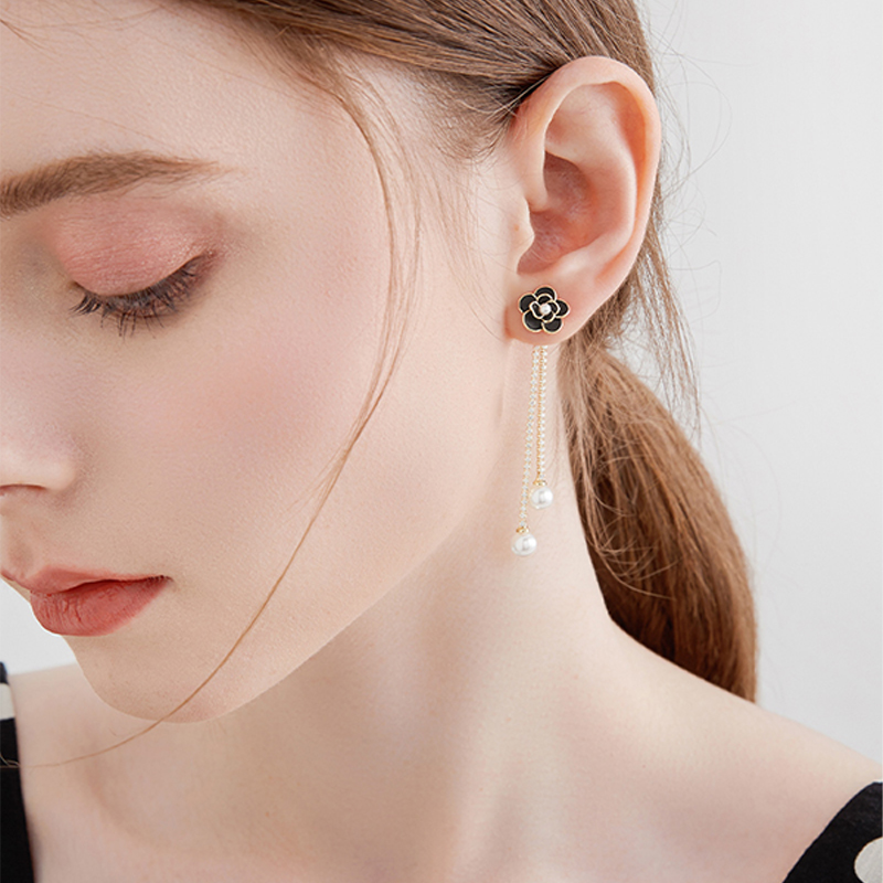 花朵珍珠流蘇耳環-FANYIACC