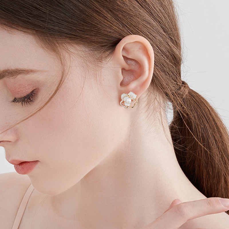 花朵珍珠耳環-FANYIACC