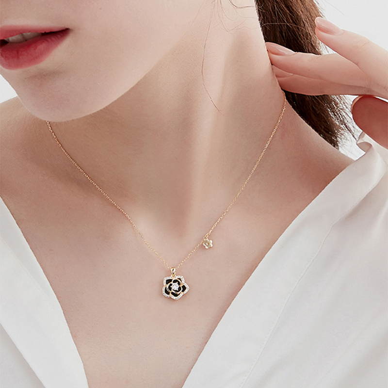 黑色花朵項錬&耳環-FANYIACC