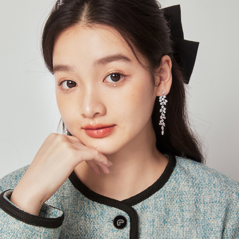 超閃鋯石流蘇葉子耳環