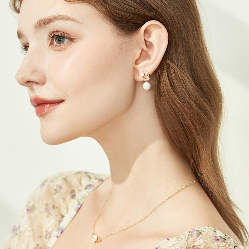 貓眼石珍珠花環耳環-FANYIACC