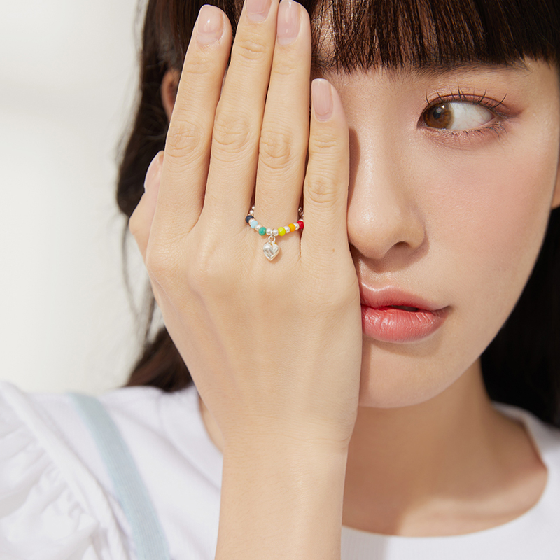 彩虹串珠愛心笑臉戒指-FANYIACC