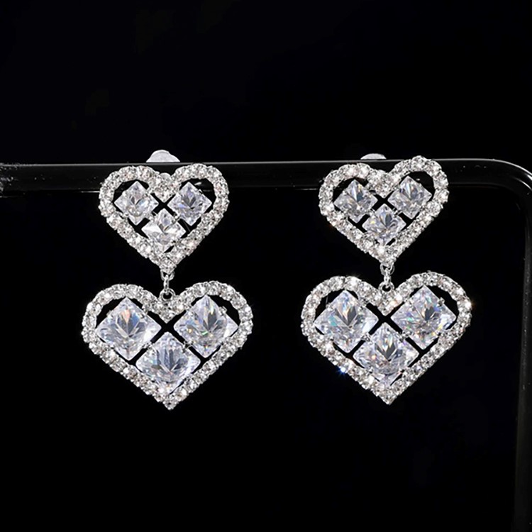 雙排鑲鑽桃心耳環-FANYIACC
