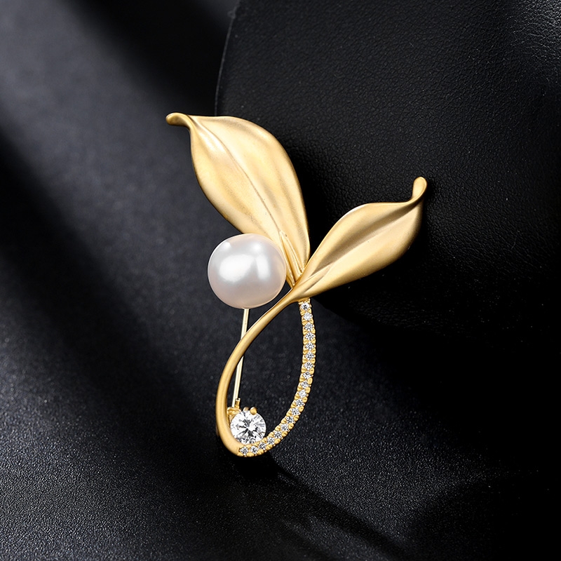 黃色葉子珍珠胸針 毛衣西裝配飾-FANYIACC