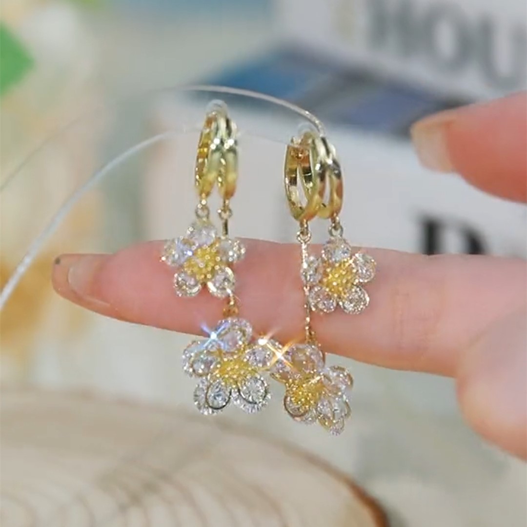 超閃鋯石黃色花蕊耳環-FANYIACC