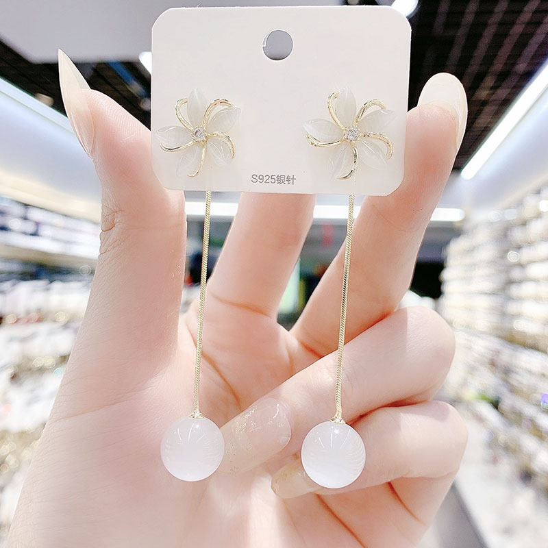 貓眼石兩戴花朵流蘇耳環-FANYIACC