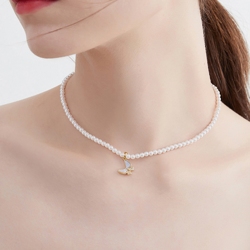 蝴蝶珍珠簡約項錬 小米錬頸錬-FANYIACC