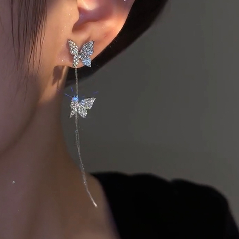 閃耀雙蝴蝶流蘇耳環-FANYIACC